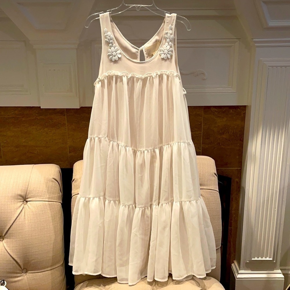 𝅺H&M Conscious Collection Ruffle Cream Muslin water fall Dress